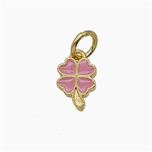 Copper Clover Pendant Pink Enamel Gold Plated, approx 6-8mm [FD24524]