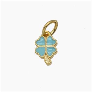 Copper Clover Pendant Teal Enamel Gold Plated, approx 6-8mm [FD24525]