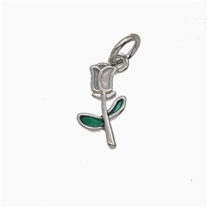 Copper Tulip Pendant Flower Enamel Platinum Plated, approx 6.5-11.5mm [FD24527]