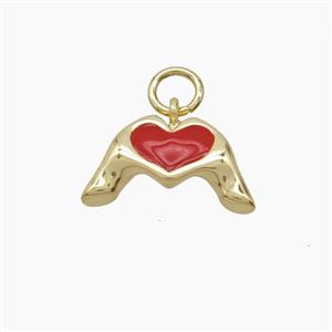 Copper Hand Heart Pendant Red Enamel Gold Plated, approx 9-15mm [FD24536]