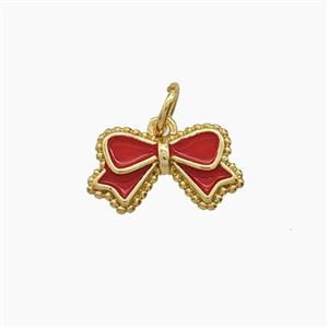 Copper Bowknot Pendant Red Enamel Gold Plated, approx 8-14mm [FD24545]