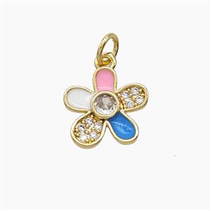 Copper Flower Pendant Pave Zirconia Enamel Gold Plated, approx 12mm [FD24551]