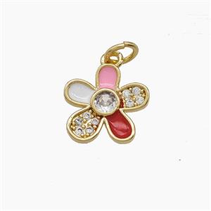 Copper Flower Pendant Pave Zirconia Enamel Gold Plated, approx 12mm [FD24552]