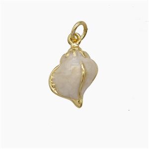 Conch Shell Charms Copper Pendant White Enamel Gold Plated, approx 11-15mm [FD24553]