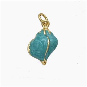 Conch Shell Charms Copper Pendant Green Enamel Gold Plated, approx 11-15mm [FD24554]