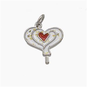 Copper Love Heart Pendant White Enamel Platinum Plated, approx 14mm [FD24560]