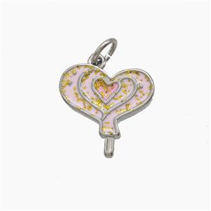 Copper Love Heart Pendant Pink Enamel Platinum Plated, approx 14mm [FD24561]