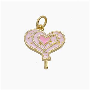 Copper Love Heart Pendant Pink Enamel Gold Plated, approx 14mm [FD24563]