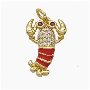 Copper Crayfish Pendant Pave Zirconia Red Enamel Lobster Gold Plated, approx 12-18mm [FD24564]