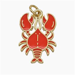 Copper Crayfish Pendant Red Enamel Lobster Gold Plated, approx 14-19mm [FD24565]