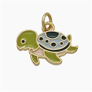 Copper Tortoise Pendant Green Enamel Gold Plated, approx 10-17mm [FD24568]