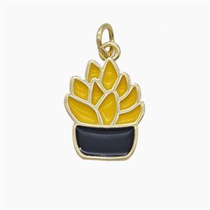 Copper Succulent Pendant Yellow Enamel Plant Gold Plated, approx 12-15mm [FD24573]