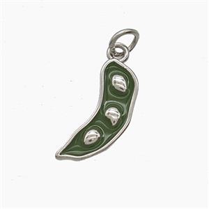 Copper Pea Charms Pendant Green Enamel Platinum Plated, approx 6-16mm [FD24576]