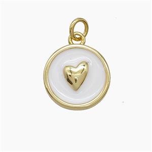 Copper Heart Pendant White Enamel Circle Gold Plated, approx 14.5mm [FD24579]