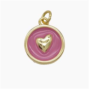 Copper Heart Pendant Pink Enamel Circle Gold Plated, approx 14.5mm [FD24580]