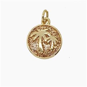 Copper Coconut Tree Pendant Enamel Palm Circle Gold Plated, approx 13mm [FD24584]