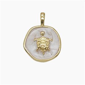 Copper Tortoise Pendant White Enamel Circle Gold Plated, approx 14mm [FD24589]