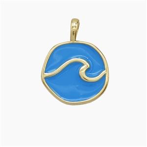 Copper Snake Pendant Blue Enamel Circle Gold Plated, approx 14mm [FD24594]