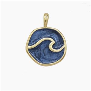 Copper Snake Pendant Blue Enamel Circle Gold Plated, approx 14mm [FD24595]