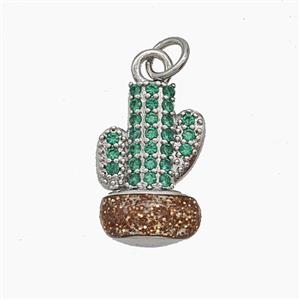 Copper Cactus Pendant Pave Zirconia Red Enamel Platinum Plated, approx 10-16mm [FD24597]