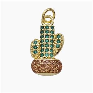 Copper Cactus Pendant Pave Zirconia Red Enamel Gold Plated, approx 10-16mm [FD24599]