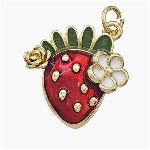 Copper Strawberry Pendant Red Enamel Flower Gold Plated, approx 18-19mm [FD24600]