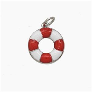 Copper Lifebuoy Pendant Enamel Platinum Plated, approx 13mm [FD24603]