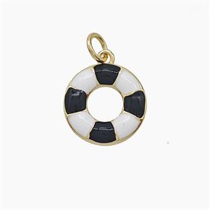 Copper Lifebuoy Pendant Black White Enamel Gold Plated, approx 13mm [FD24604]