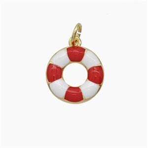 Copper Lifebuoy Pendant Red Enamel Gold Plated, approx 13mm [FD24606]