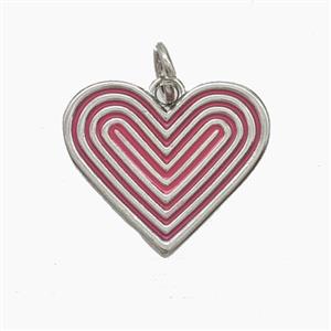 Copper Ribbed Heart Pendant Red Enamel Platinum Plated, approx 17.5mm [FD24616]