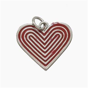 Copper Ribbed Heart Pendant Red Enamel Platinum Plated, approx 17.5mm [FD24617]