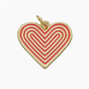 Copper Ribbed Heart Pendant Red Enamel Gold Plated, approx 17.5mm [FD24619]