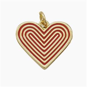 Copper Ribbed Heart Pendant Red Enamel Gold Plated, approx 17.5mm [FD24620]