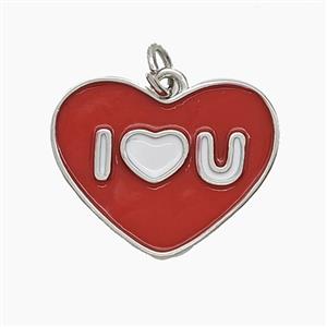 Copper Heart Pendant Red Enamel ILOVEU Platinum Plated, approx 16-20mm [FD24621]