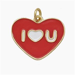 Copper Heart Pendant Red Enamel ILOVEU Gold Plated, approx 16-20mm [FD24622]