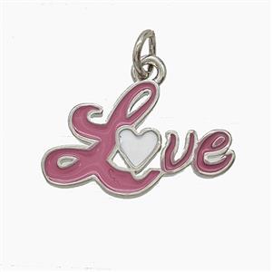 Copper Love Pendant Pink Enamel Platinum Plated, approx 12-20mm [FD24623]