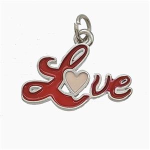 Copper Love Pendant Red Enamel Platinum Plated, approx 12-20mm [FD24624]