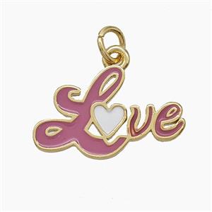 Copper Love Pendant Pink Enamel Gold Plated, approx 12-20mm [FD24625]