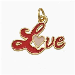 Copper Love Pendant Red Enamel Gold Plated, approx 12-20mm [FD24626]