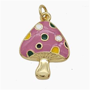 Copper Mushroom Pendant Pink Enamel Gold Plated, approx 17-21mm [FD24627]