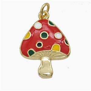 Copper Mushroom Pendant Red Enamel Gold Plated, approx 17-21mm [FD24628]