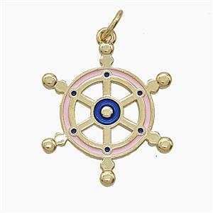 Copper Shipwheel Pendant Enamel Gold Plated, approx 21mm [FD24629]