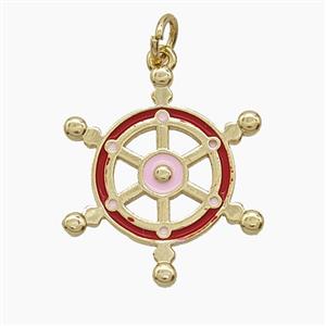 Copper Shipwheel Pendant Enamel Gold Plated, approx 21mm [FD24630]