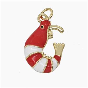 Copper Shrimp Pendant Red Enamel Gold Plated, approx 13-18mm [FD24633]