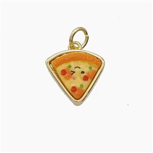 Copper Food Pendant Pave Resin Pizza Gold Plated, approx 12mm [FD24644]