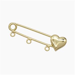 Copper Safety Pin Pendant Heart Gold Plated, approx 10-36mm [FD24672]