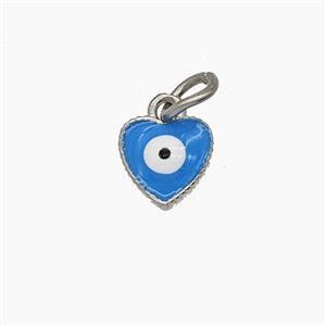 Copper Heart Pendant Blue Enamel Evil Eye Platinum Plated, approx 7mm [FD24675]