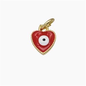 Copper Heart Pendant Red Enamel Evil Eye Gold Plated, approx 7mm [FD24680]