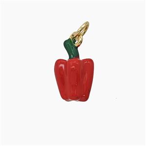 Copper Lantern Pepper Pendant Red Enamel Gold Plated, approx 8-13mm [FD24683]
