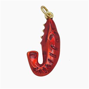 Copper Shrimp Pendant Red Painted Gold Plated, approx 13-21mm [FD24697]